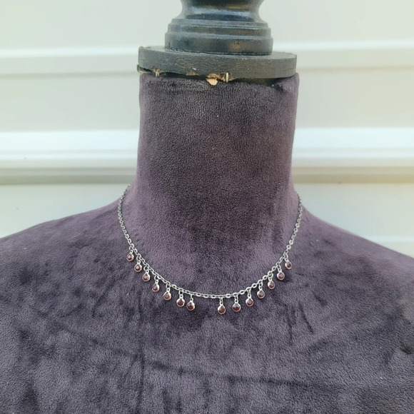 ROBERT ROSE Chain Necklace Red Stones Pendant - Picture 1 of 9